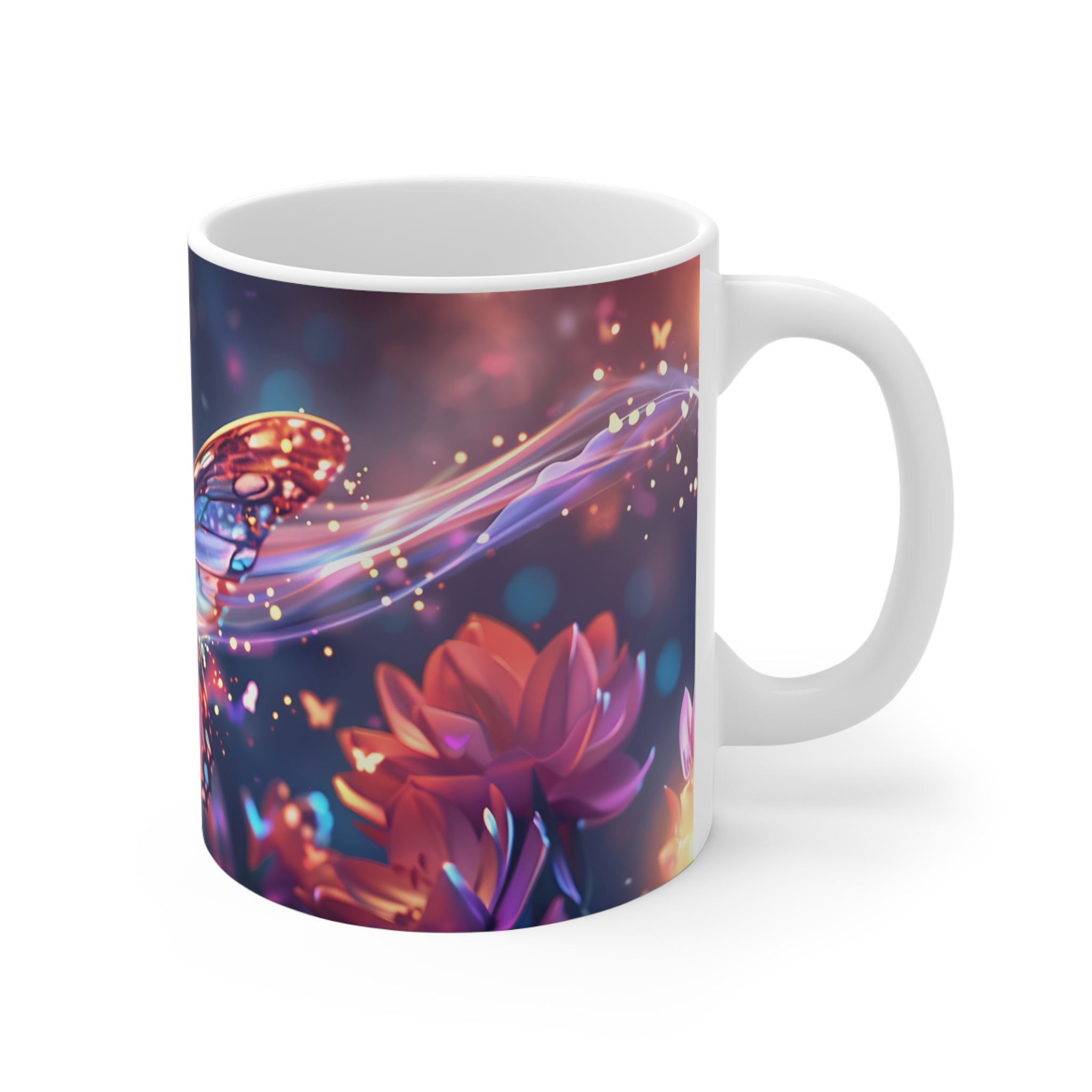 Colorful Butterfly and Vibrant Flowers Artistic Mug