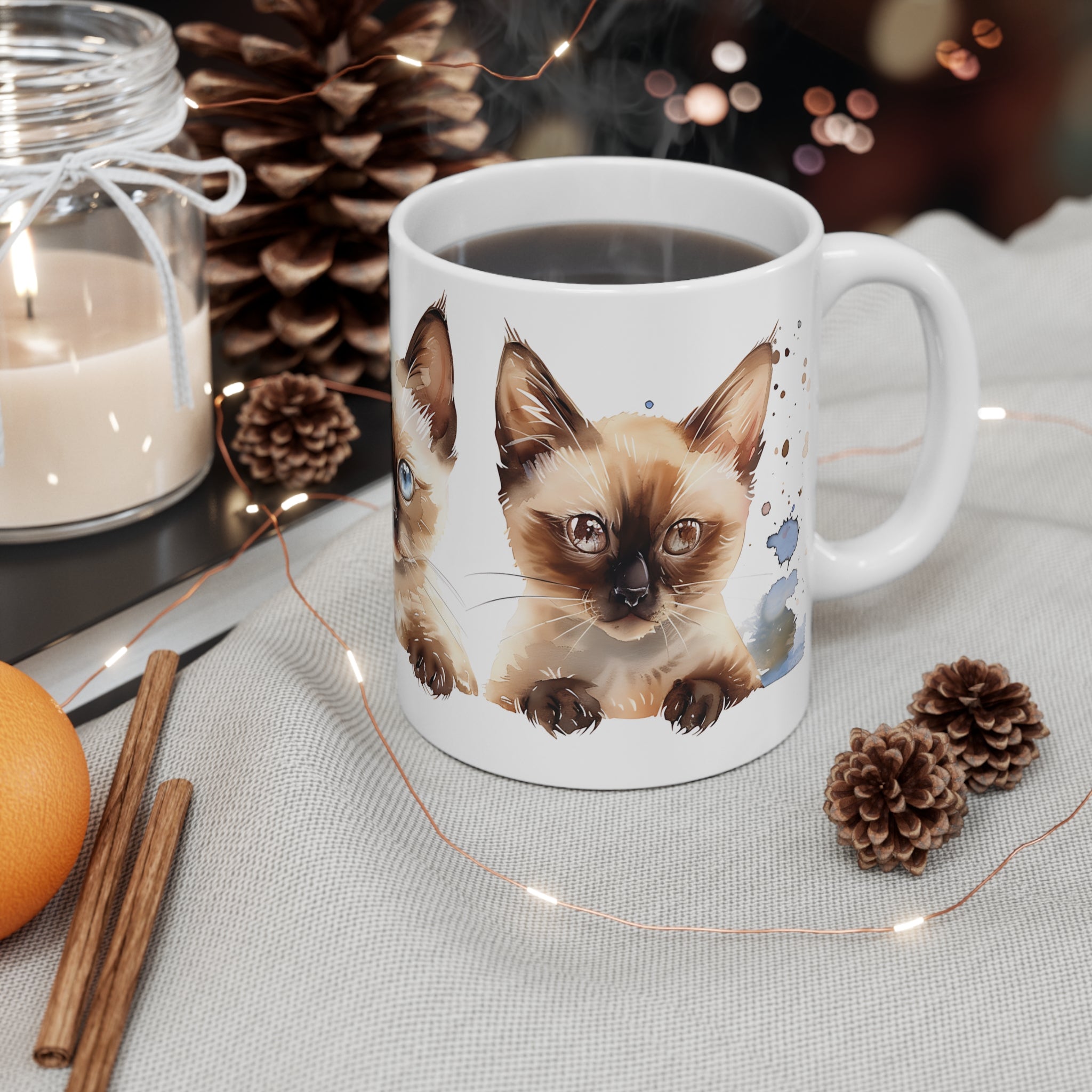 Siamese Cat Trio Watercolor Art Mug for Cat Lovers