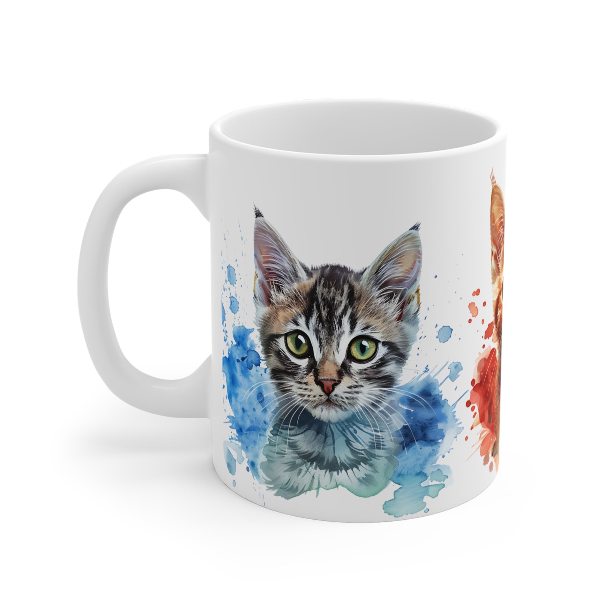 Watercolor Cat Trio Mug - Artistic Kitten Faces with Splash Colors