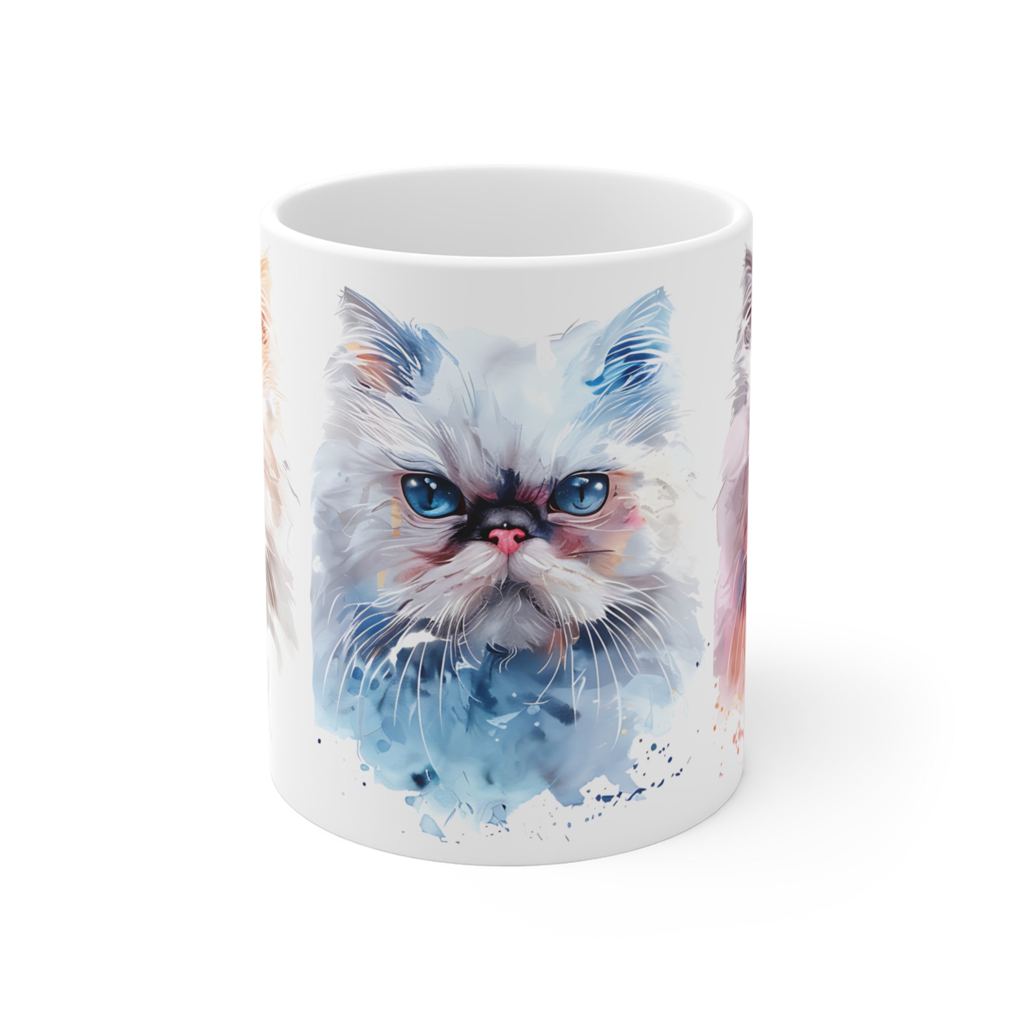 Colorful Watercolor Cat Faces Mug for Cat Lovers Gift