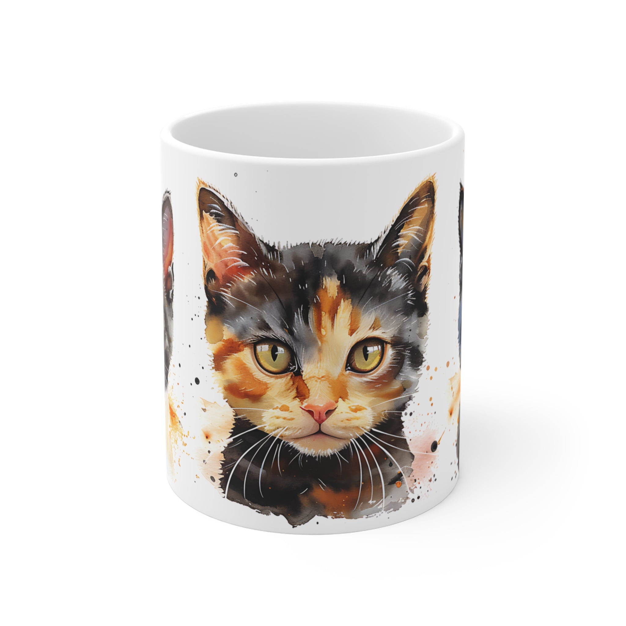 Watercolor Cat Trio Mug with Artistic Kitten Portraits