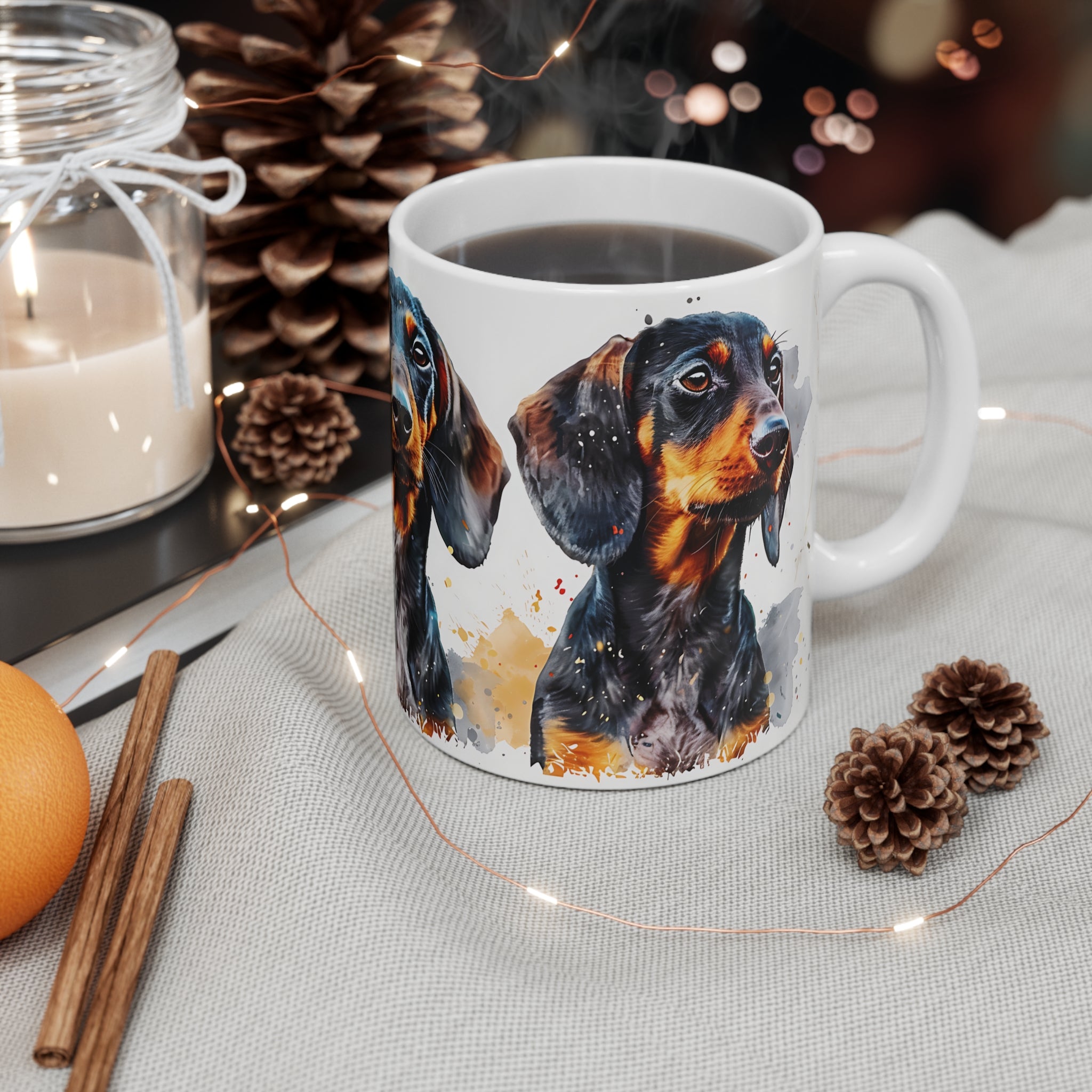 Artistic Dachshund Dog Mug with Colorful Watercolor Splash Design