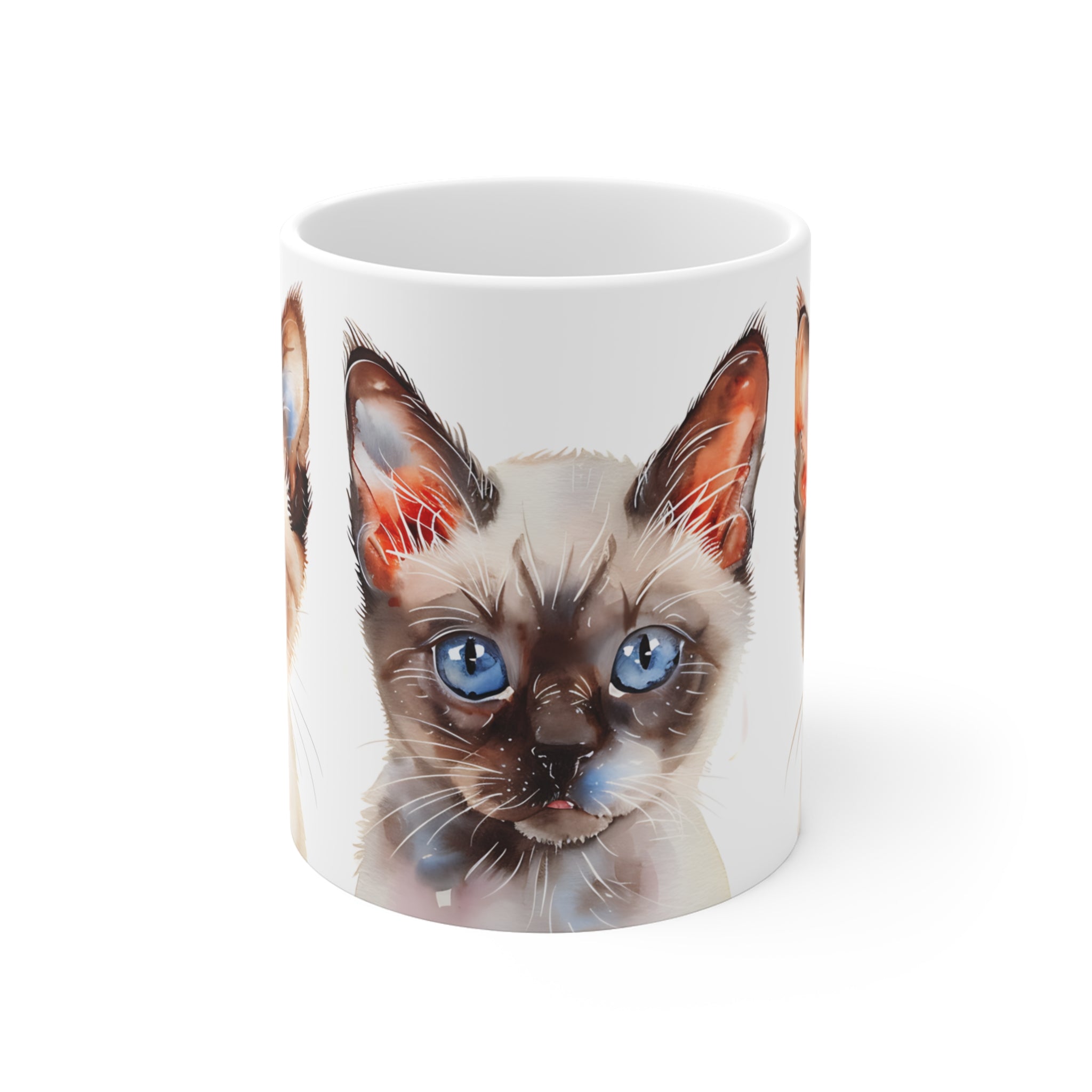Watercolor Siamese Cats Mug with Blue and Brown Eyes - Cute Cat Art