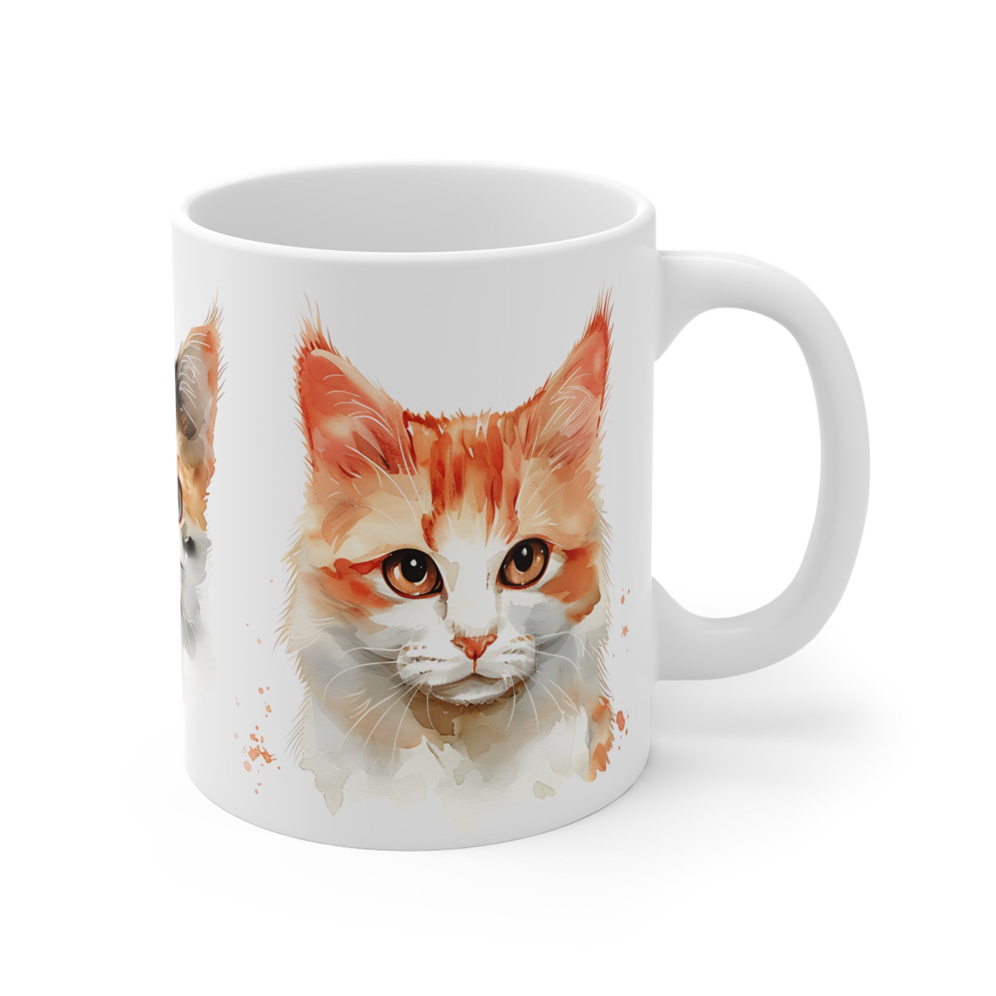 Watercolor Cat Portraits Mug - Artistic Tri-Color Cat Faces Design